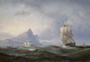Anton Melbye Sailing ship off Gibraltar oil on canvas